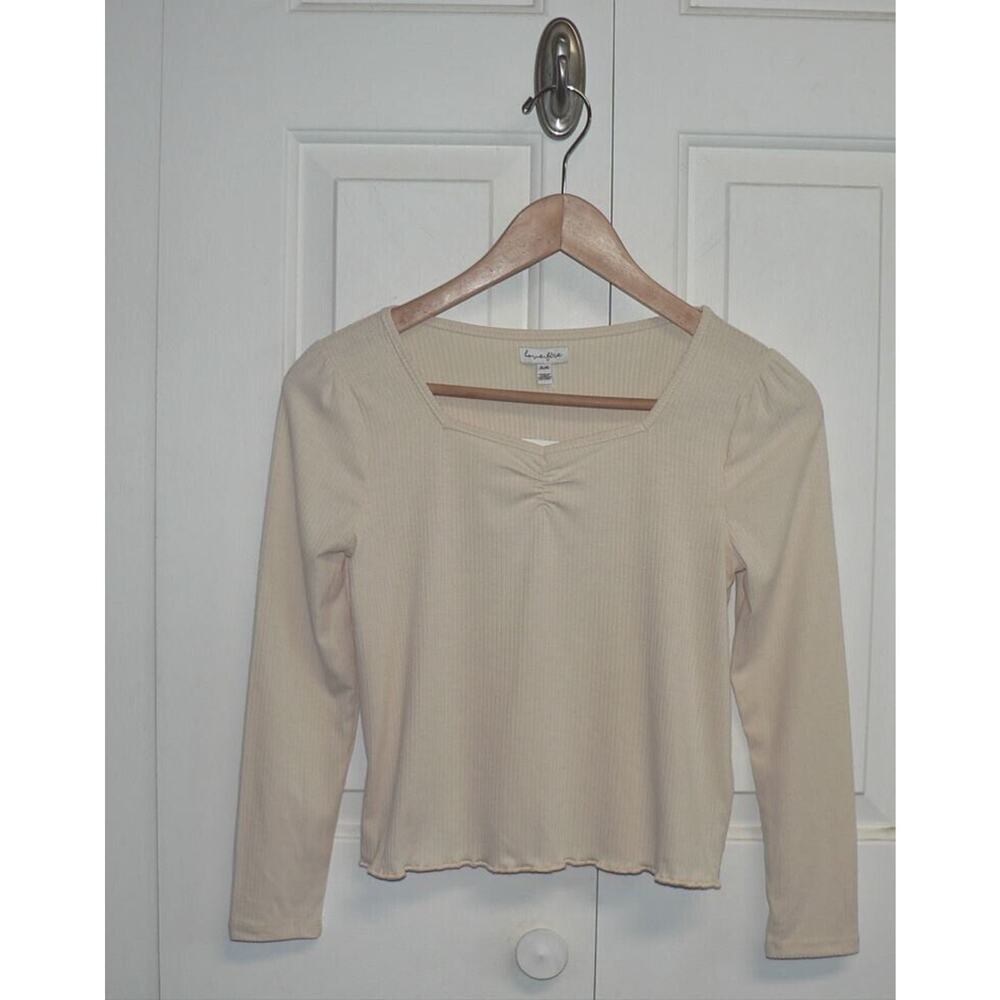 Love, Fire Big Girl's Sweetheart Neck Long Sleeve Ribbed Top In Pink Tint Medium